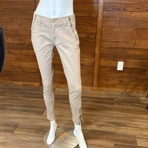 Michael Kors Beige Skinny Ankle Jeans with Gold Accents